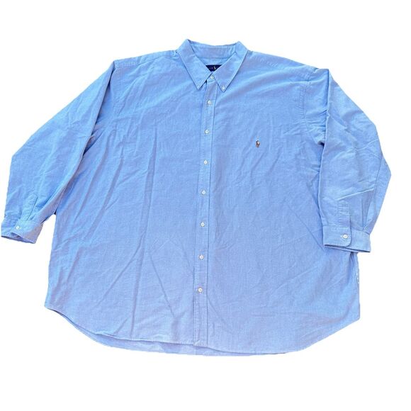 Polo Ralph Lauren Mens Button Shirt Sz 5XB Big & Tall Blue Oxford Flesh Pony - Picture 1 of 8